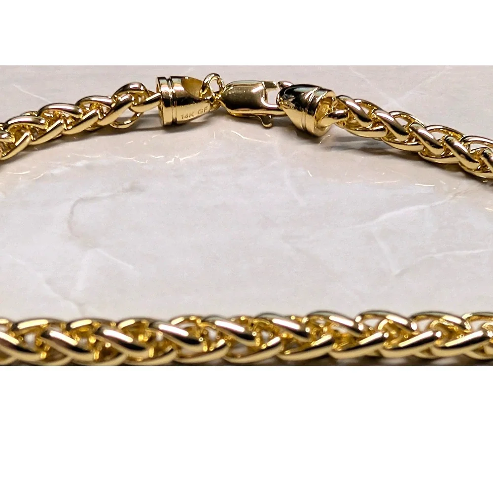 New 14K GF Gold Filled Wheat Chain Bracelet 7.25